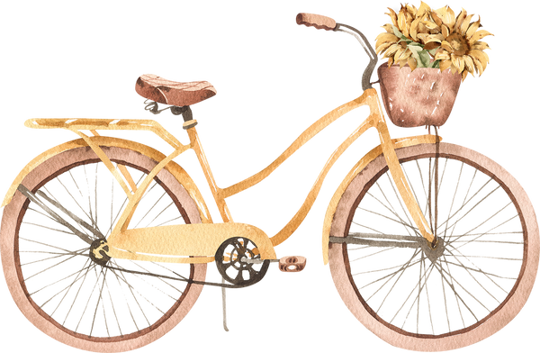 watercolor yellow bicycle with sunflowers