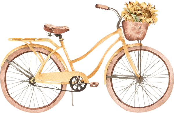 watercolor yellow bicycle with sunflowers