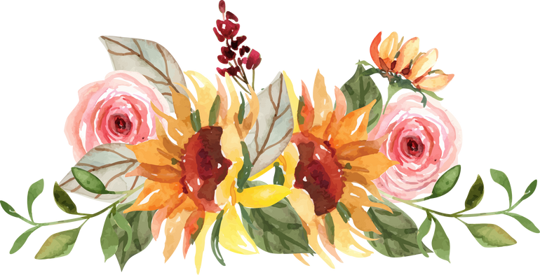 Rose and Sunflower Watercolor Floral Bouquets